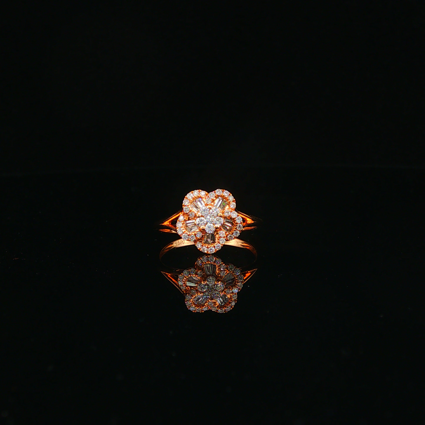 Natural Diamond Floral Motif Cocktail Ring in Rose Gold