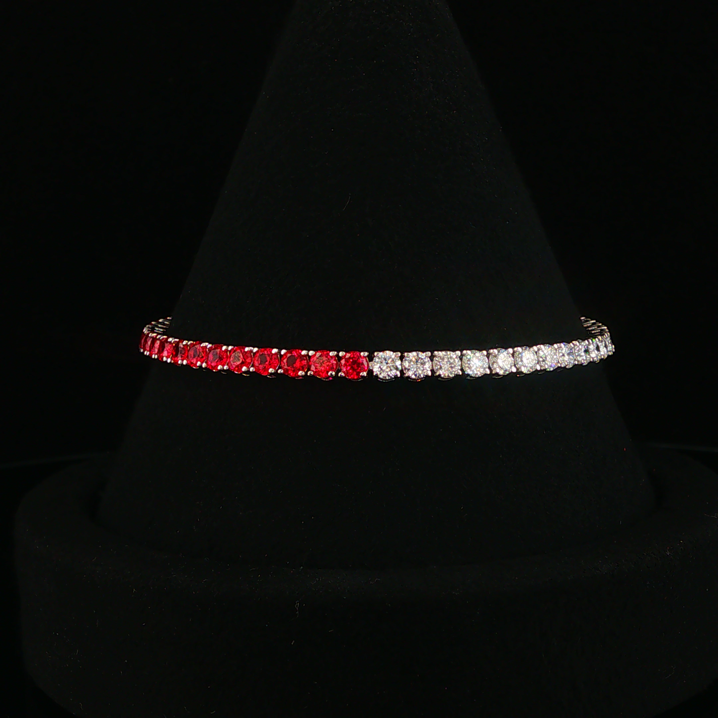 Pigeon Blood Ruby Two-Tone Tennis Lab Diamond Bracelet in White Gold