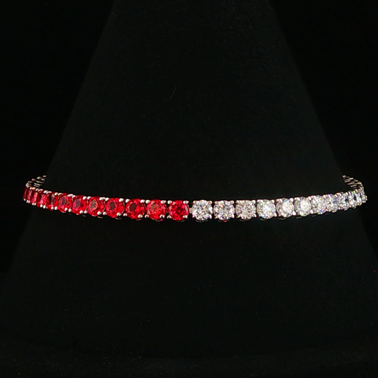 Pigeon Blood Ruby Two-Tone Tennis Lab Diamond Bracelet in White Gold