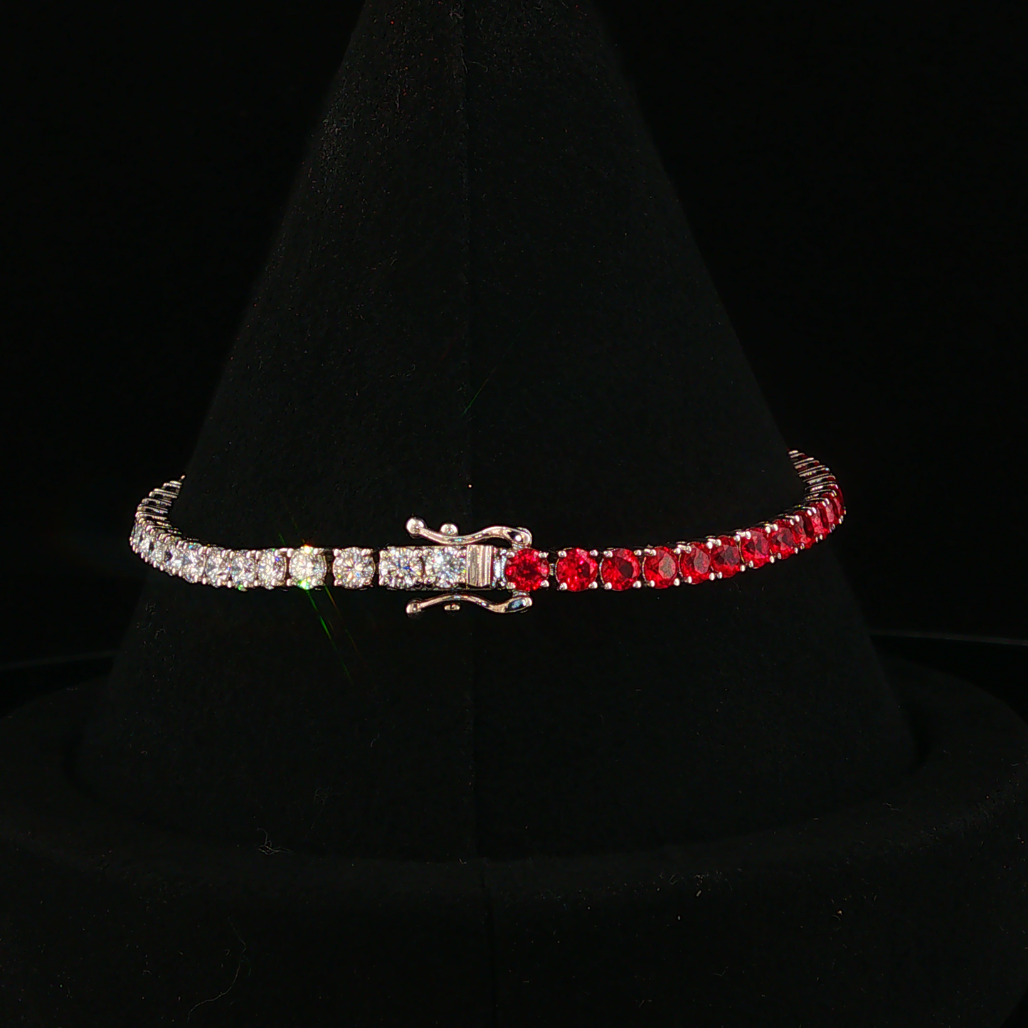 Pigeon Blood Ruby Two-Tone Tennis Lab Diamond Bracelet in White Gold