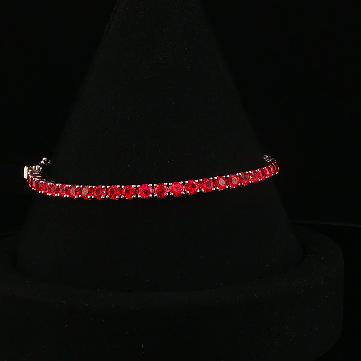Pigeon Blood Ruby Two-Tone Tennis Lab Diamond Bracelet in White Gold