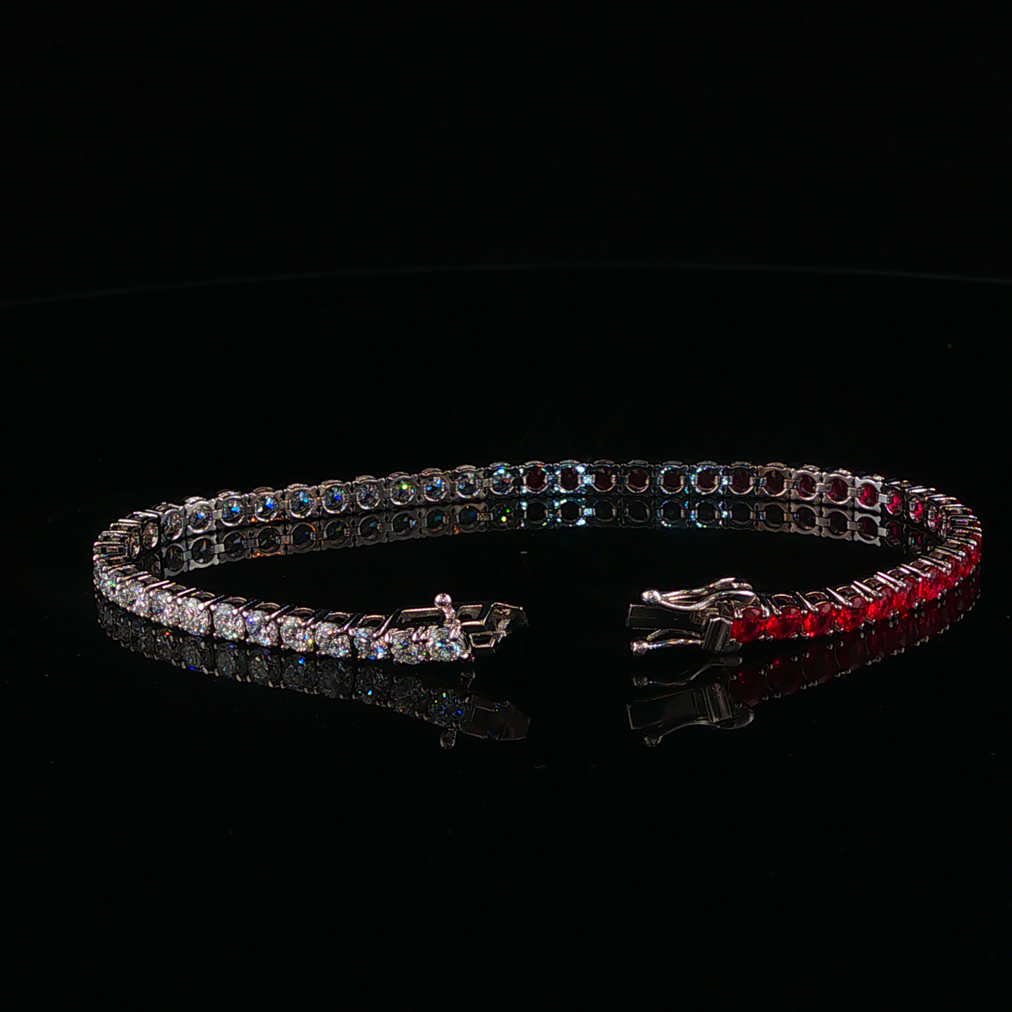Pigeon Blood Ruby Two-Tone Tennis Lab Diamond Bracelet in White Gold