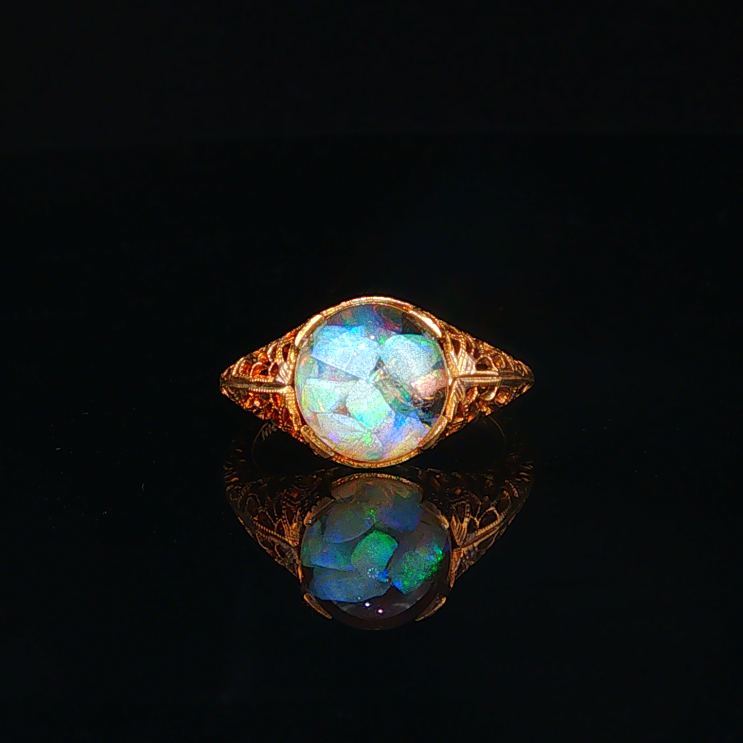 Vintage-Style Opal Cocktail Ring in Yellow Gold