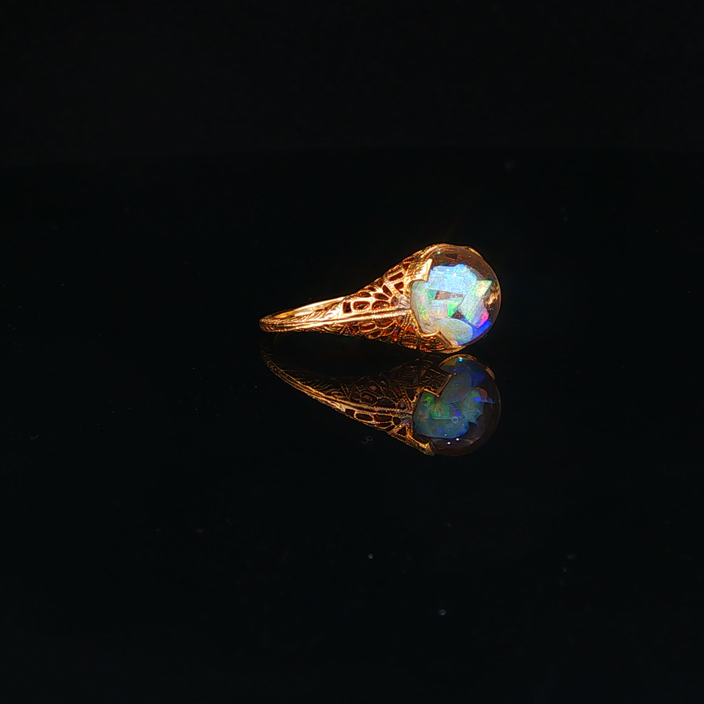 Vintage-Style Opal Cocktail Ring in Yellow Gold