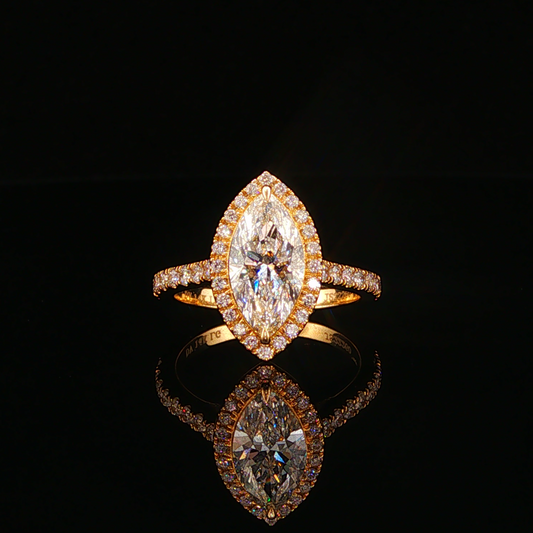 Yellow Gold Marquise Lab Diamond Halo Engagement Ring