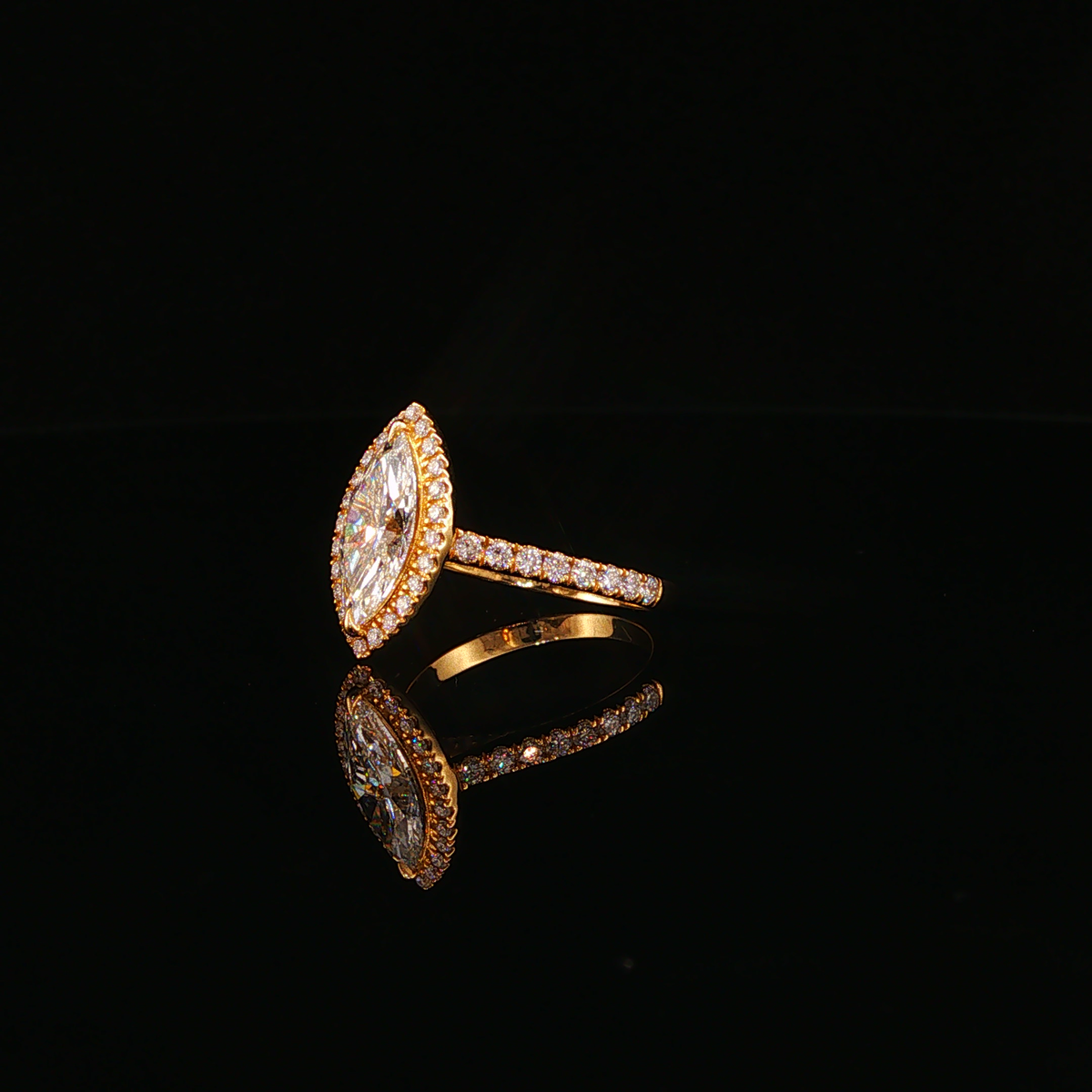 Yellow Gold Marquise Lab Diamond Halo Engagement Ring