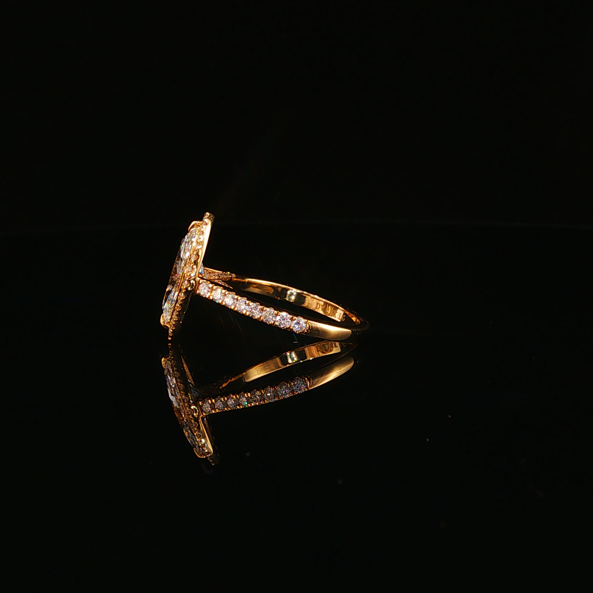 Yellow Gold Marquise Lab Diamond Halo Engagement Ring