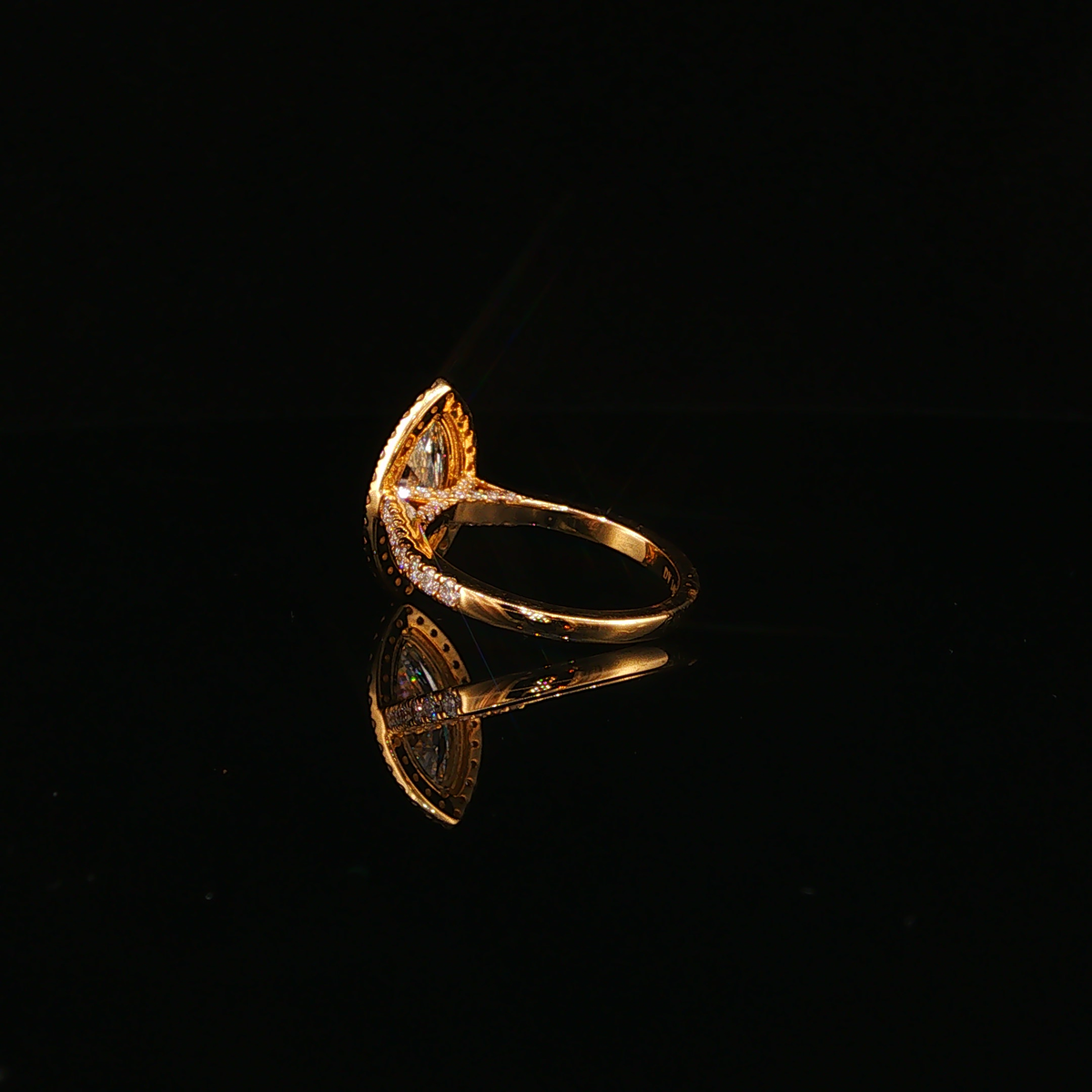 Yellow Gold Marquise Lab Diamond Halo Engagement Ring