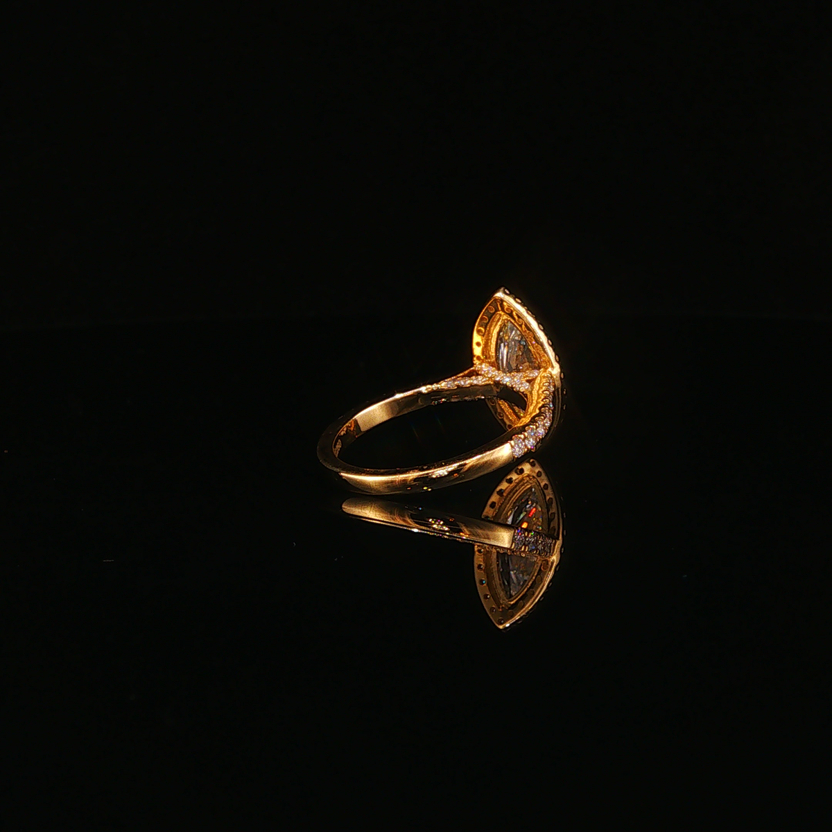 Yellow Gold Marquise Lab Diamond Halo Engagement Ring