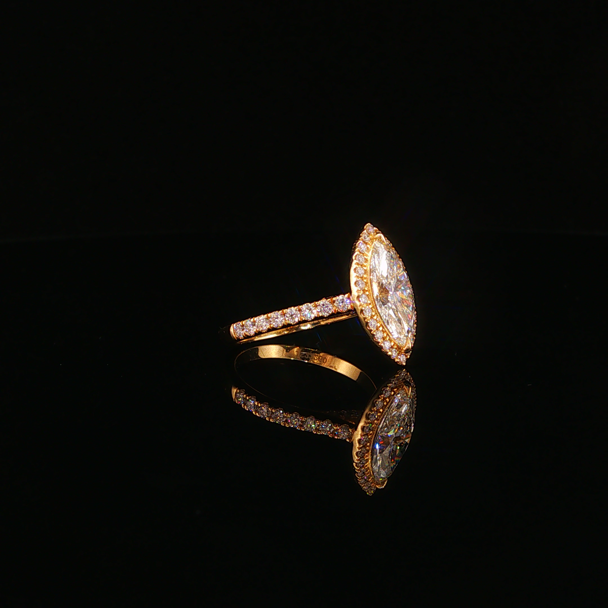Yellow Gold Marquise Lab Diamond Halo Engagement Ring