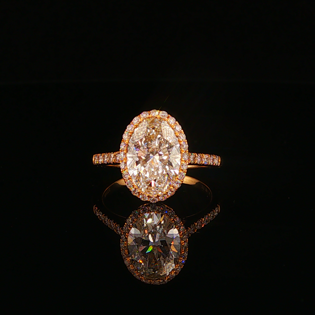 Oval Lab Diamond Halo Engagement Ring in Yellow Gold