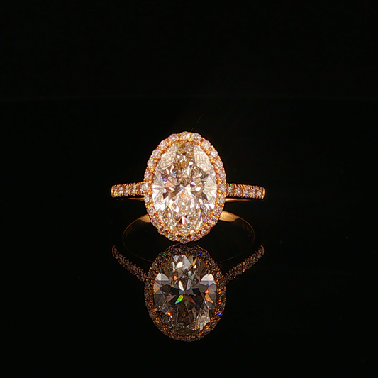 Oval Lab Diamond Halo Engagement Ring in Yellow Gold