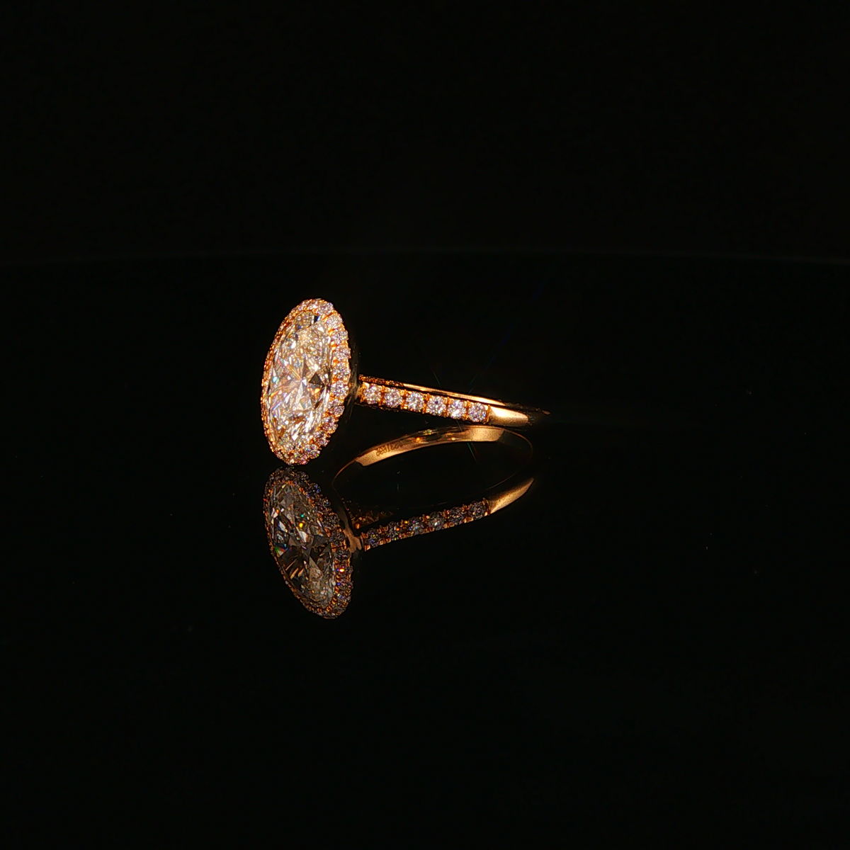 Oval Lab Diamond Halo Engagement Ring in Yellow Gold