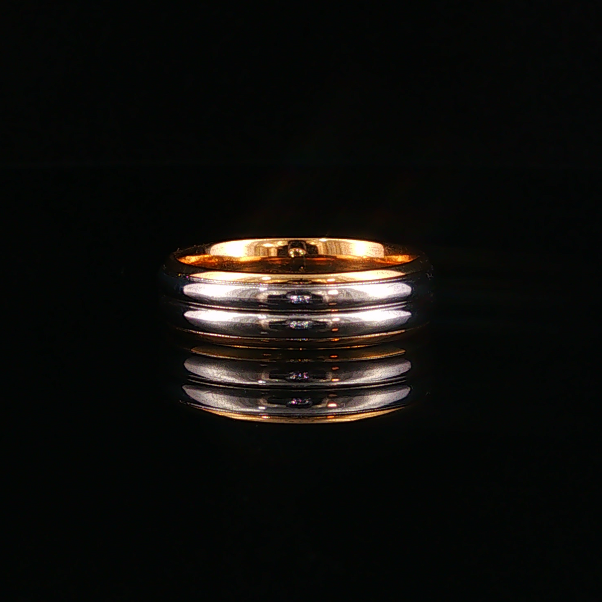 Polished Grooved Two Toned Gold and Platinum Band Ring