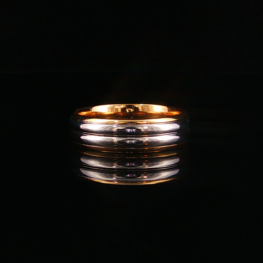 Polished Grooved Two Toned Gold and Platinum Band Ring