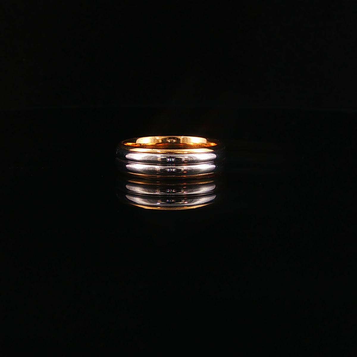 Polished Grooved Two Toned Gold and Platinum Band Ring