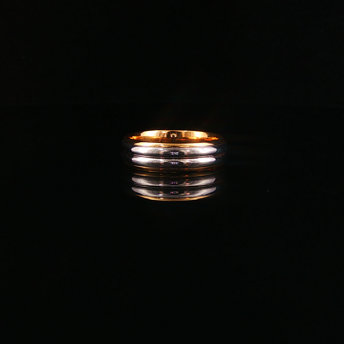 Polished Grooved Two Toned Gold and Platinum Band Ring