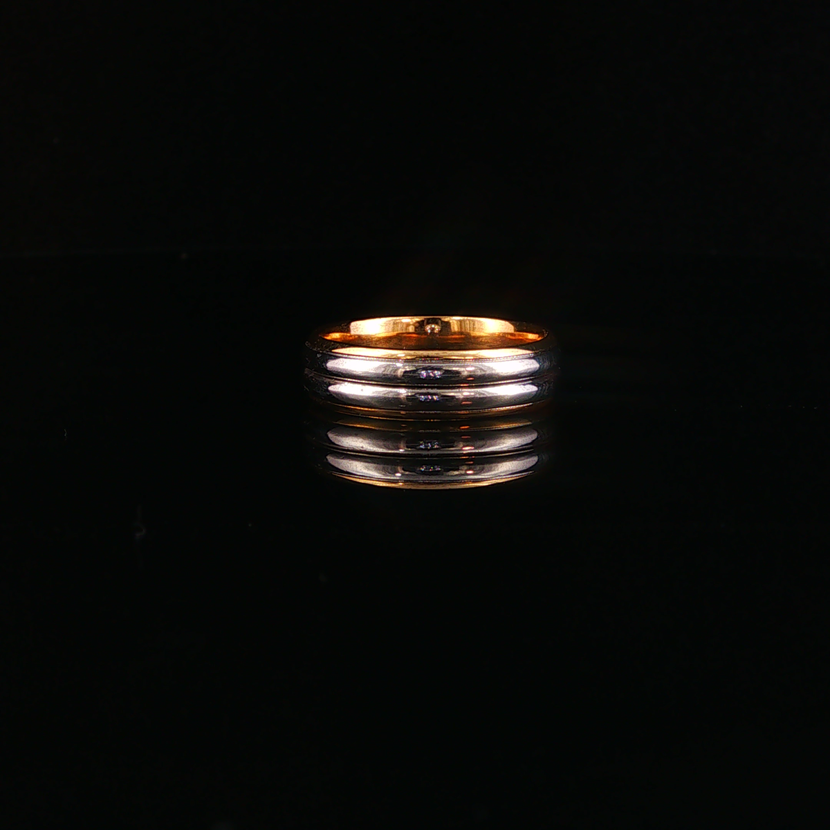 Polished Grooved Two Toned Gold and Platinum Band Ring