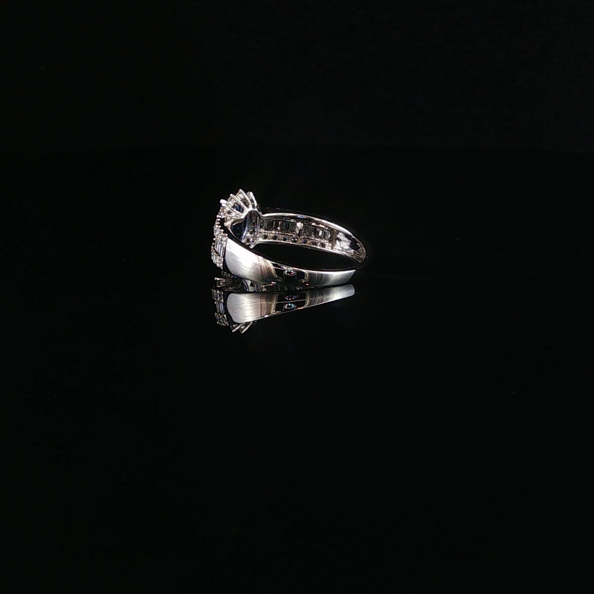Medium Blue Sapphire and Natural Diamond Halo White Gold Ring