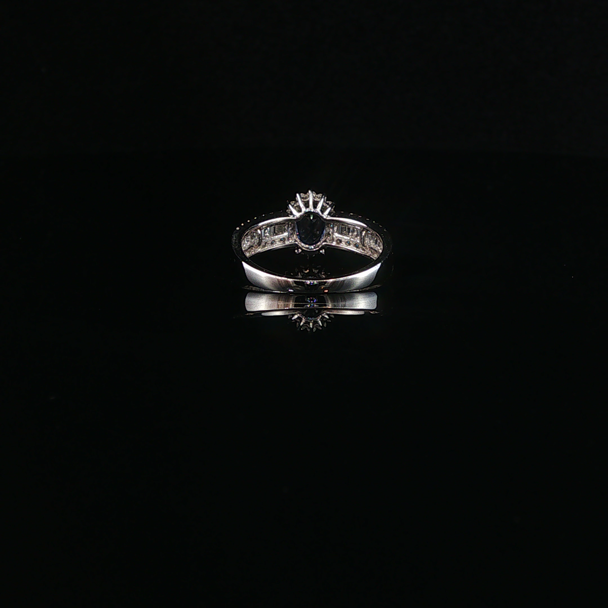 Medium Blue Sapphire and Natural Diamond Halo White Gold Ring