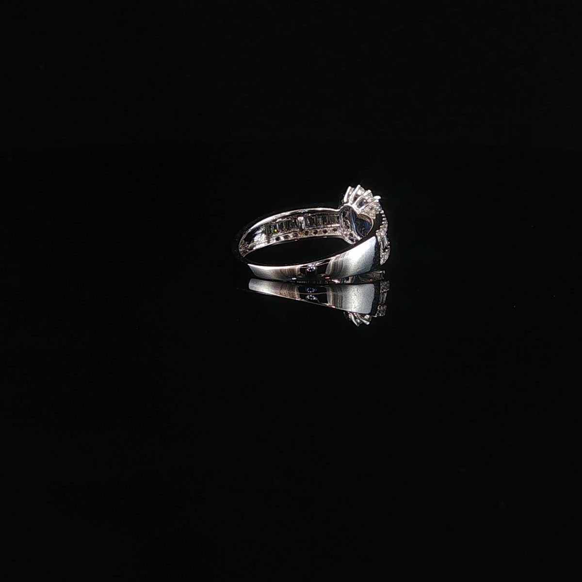 Medium Blue Sapphire and Natural Diamond Halo White Gold Ring