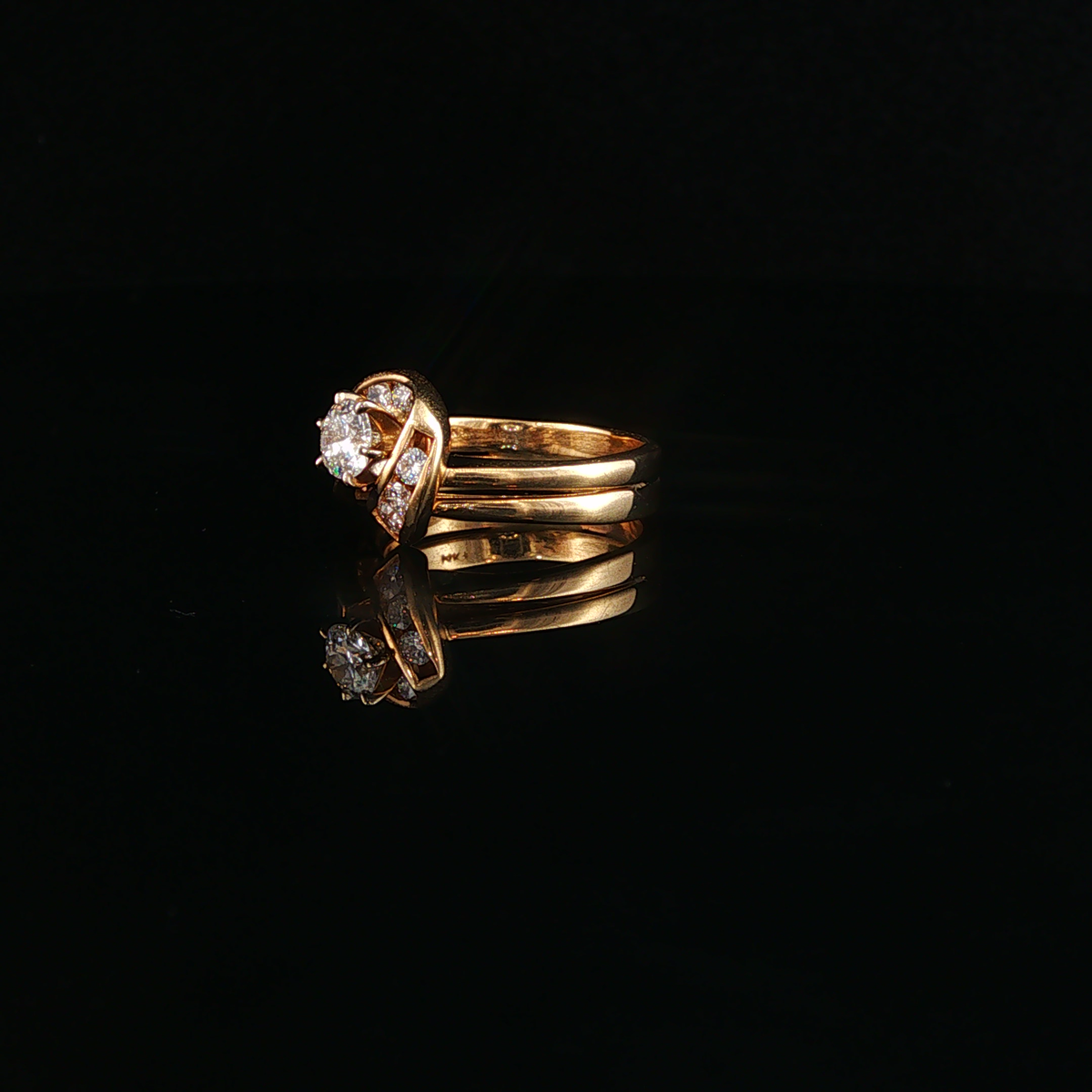 Natural Diamond Swirl Bypass Engagement Ring in Yellow Gold