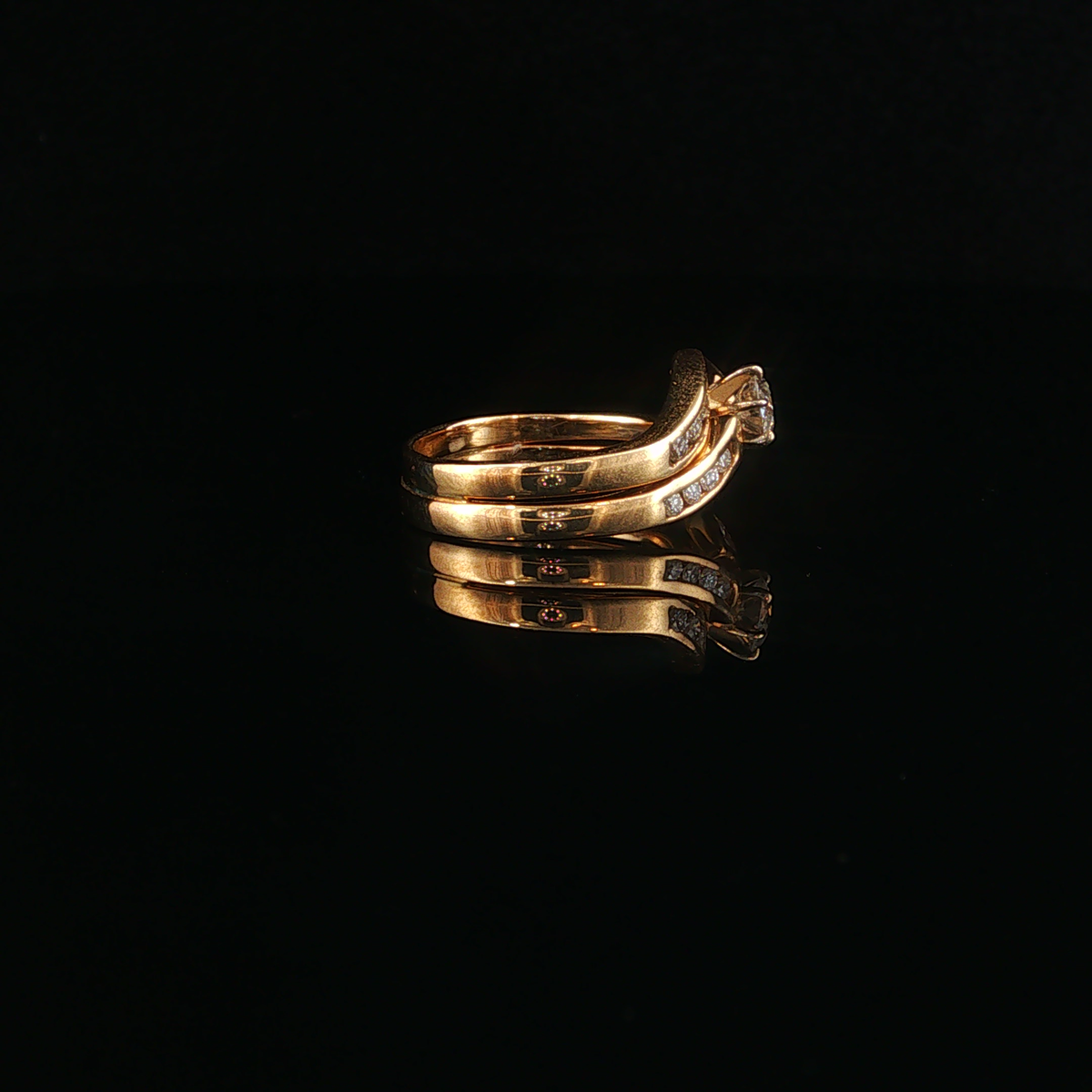 Natural Diamond Swirl Bypass Engagement Ring in Yellow Gold