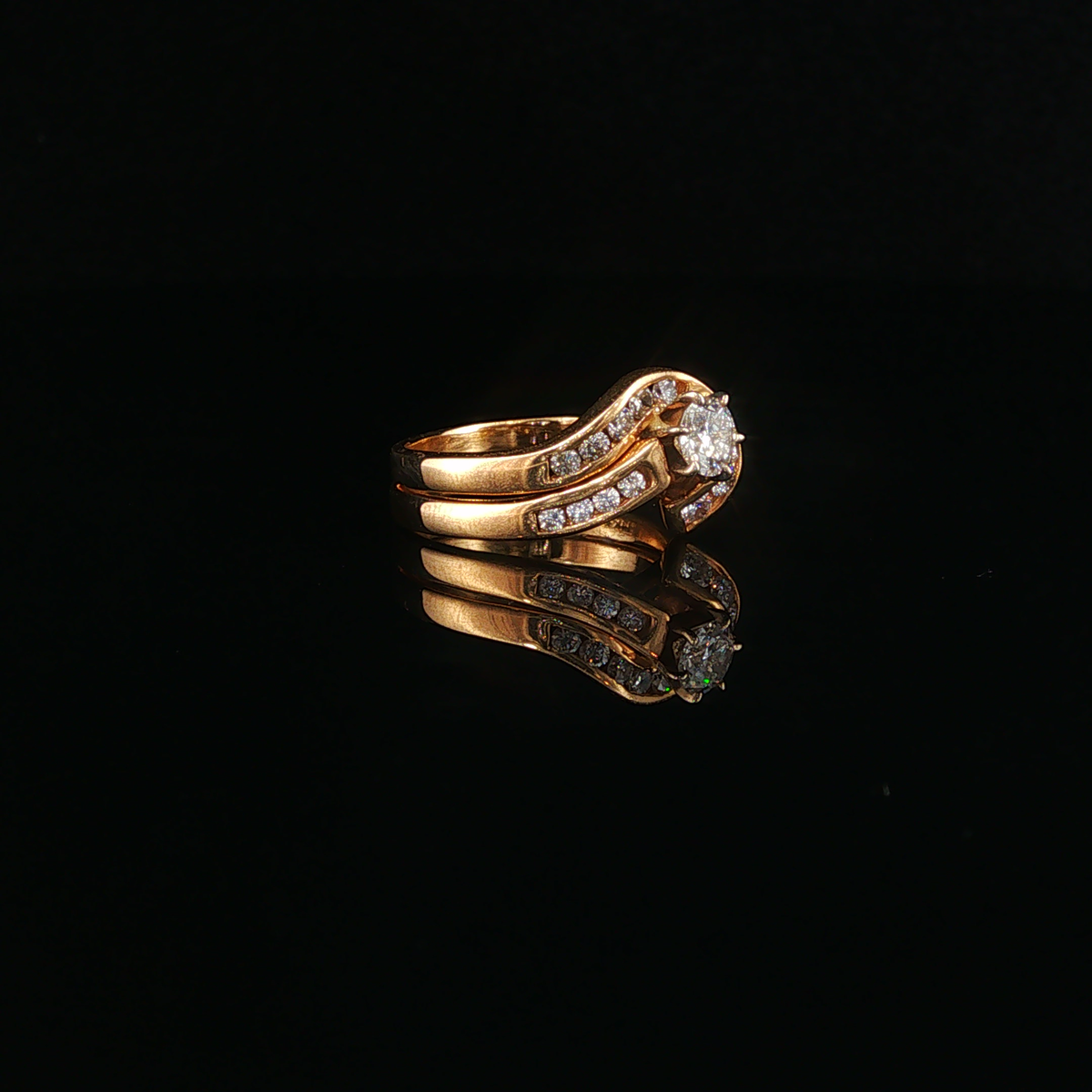 Natural Diamond Swirl Bypass Engagement Ring in Yellow Gold