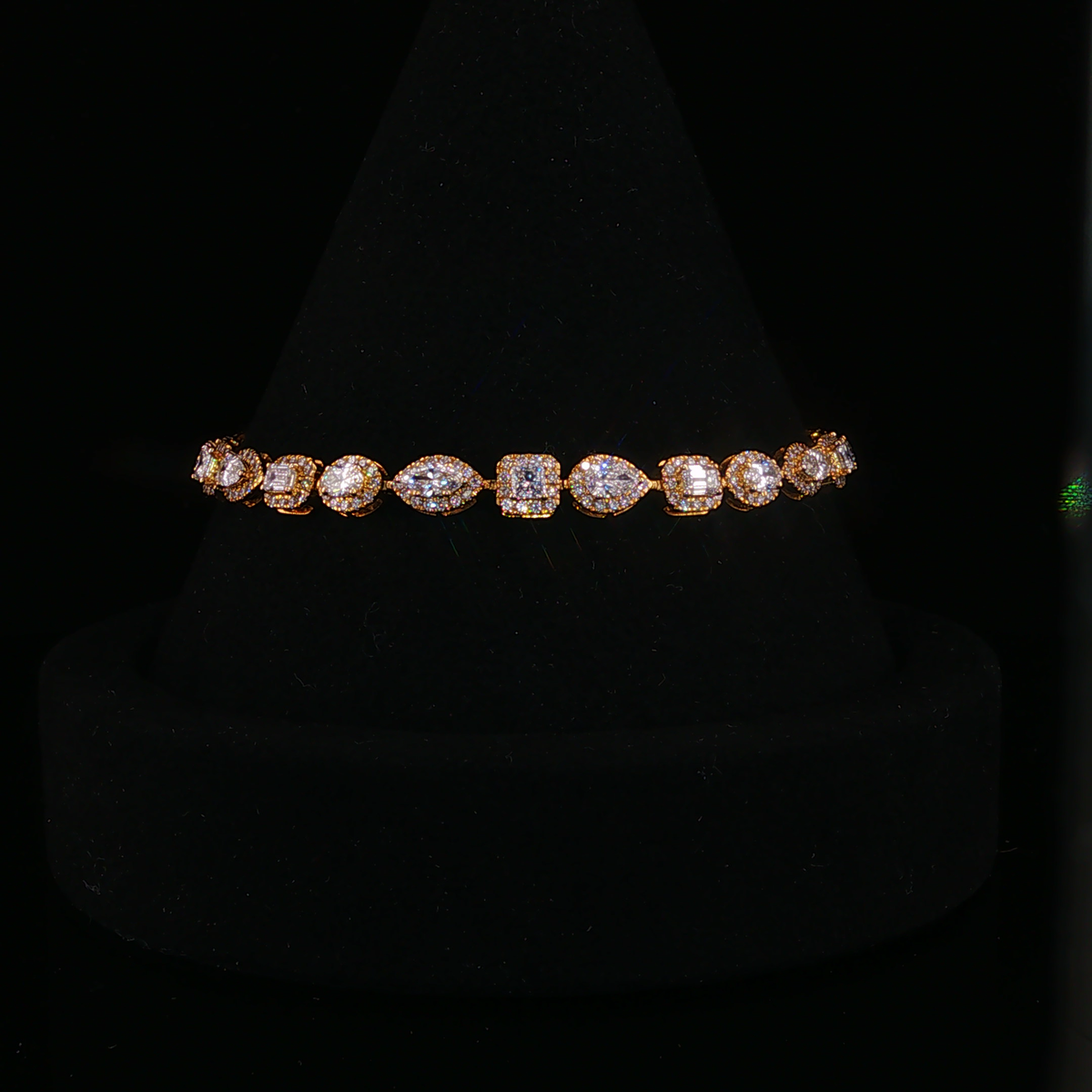 Multi-Shape Lab Diamond Halo Tennis Bracelet in Yellow Gold