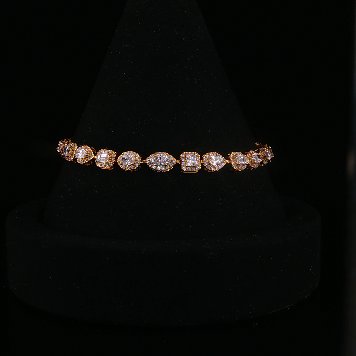 Multi-Shape Lab Diamond Halo Tennis Bracelet in Yellow Gold
