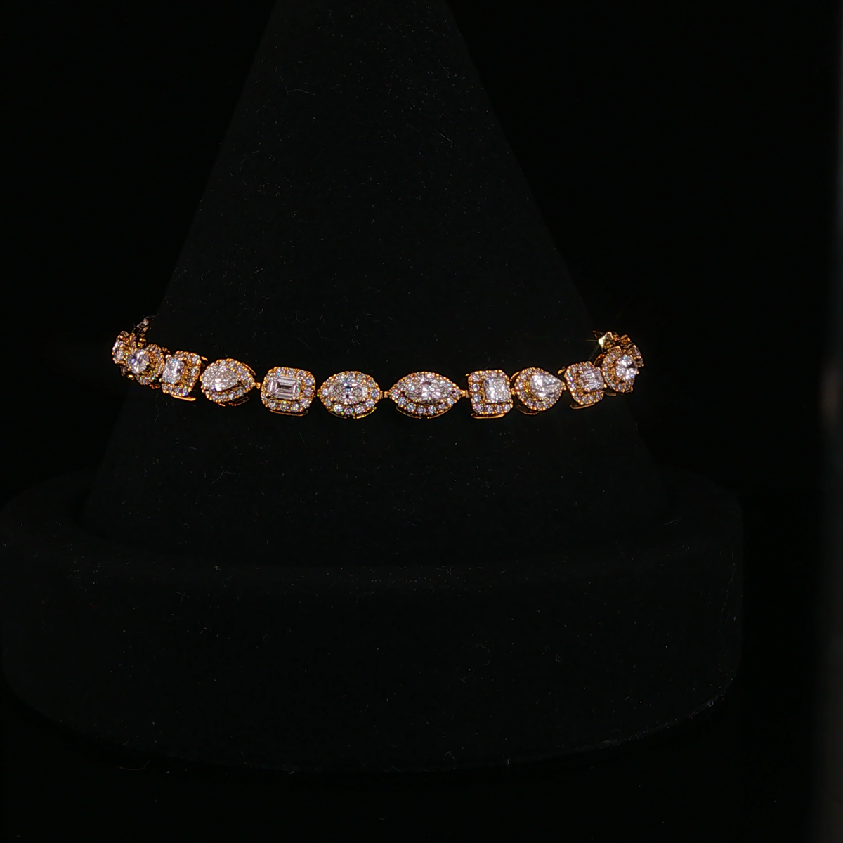 Multi-Shape Lab Diamond Halo Tennis Bracelet in Yellow Gold
