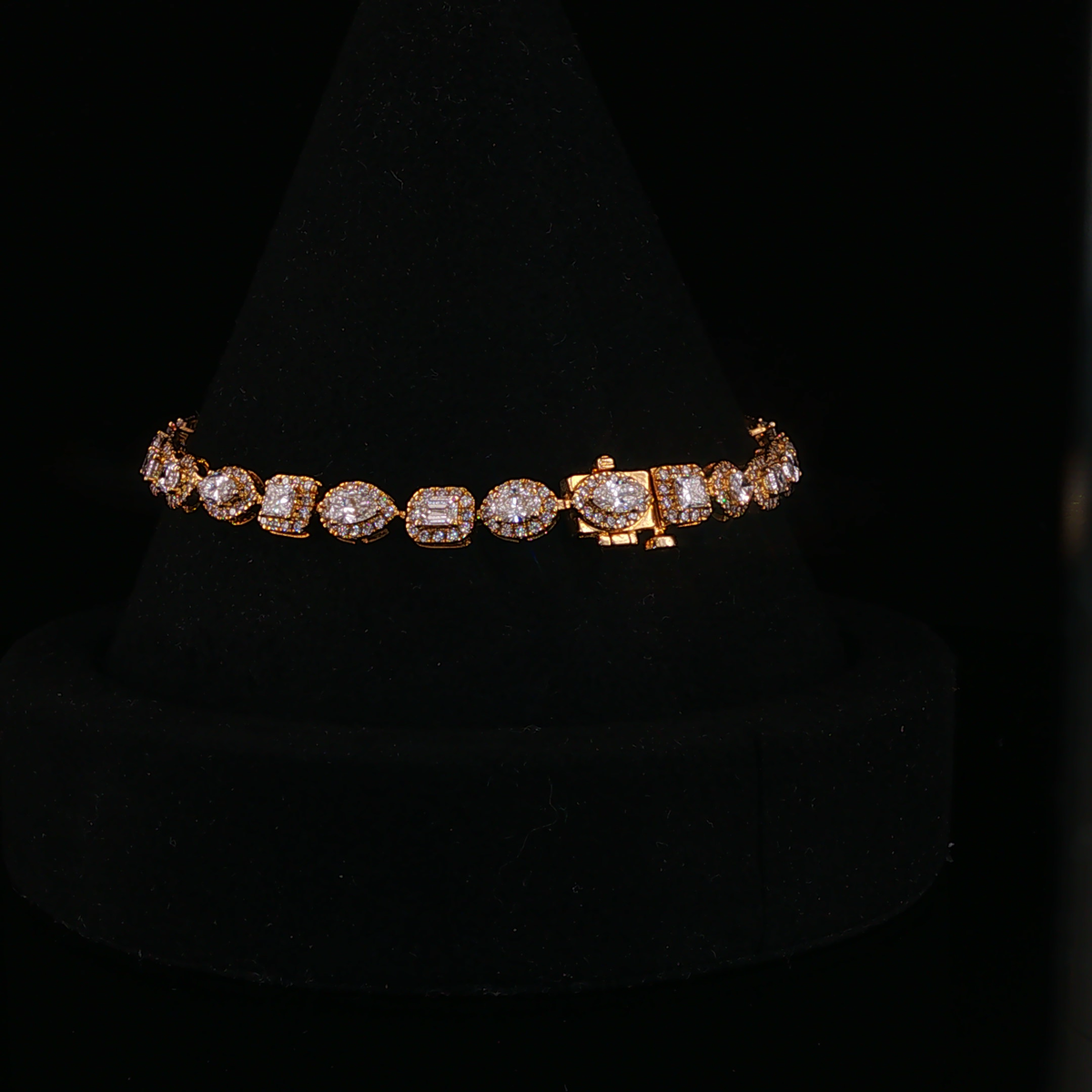 Multi-Shape Lab Diamond Halo Tennis Bracelet in Yellow Gold