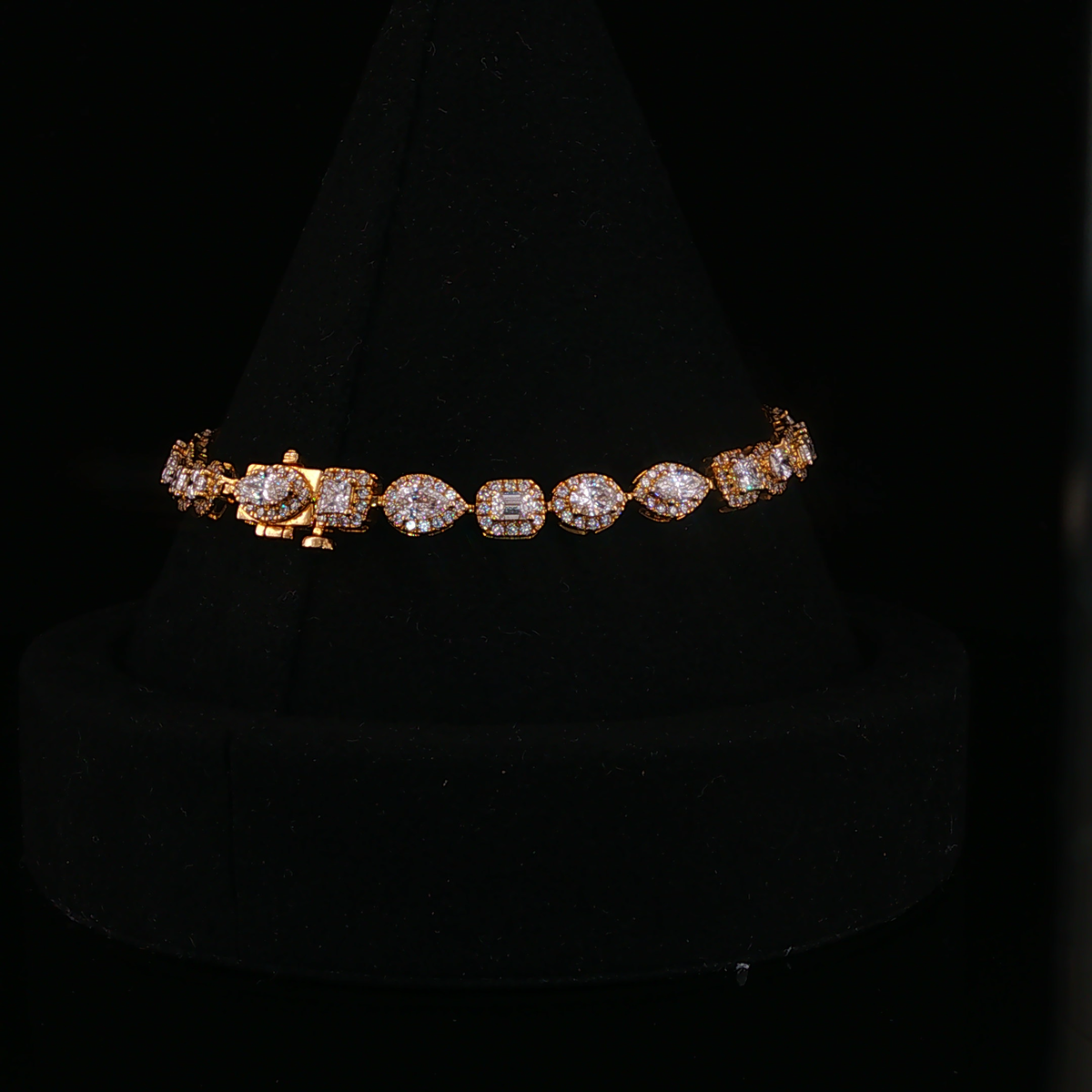 Multi-Shape Lab Diamond Halo Tennis Bracelet in Yellow Gold