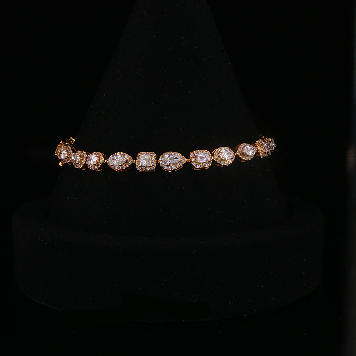 Multi-Shape Lab Diamond Halo Tennis Bracelet in Yellow Gold