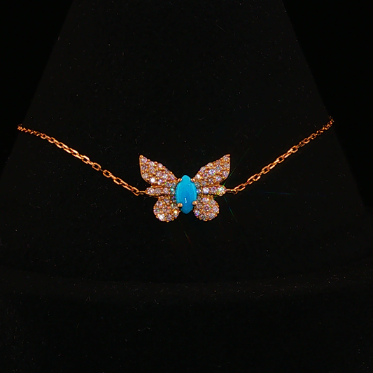 Turquoise Butterfly Chain Bracelet in Yellow Gold