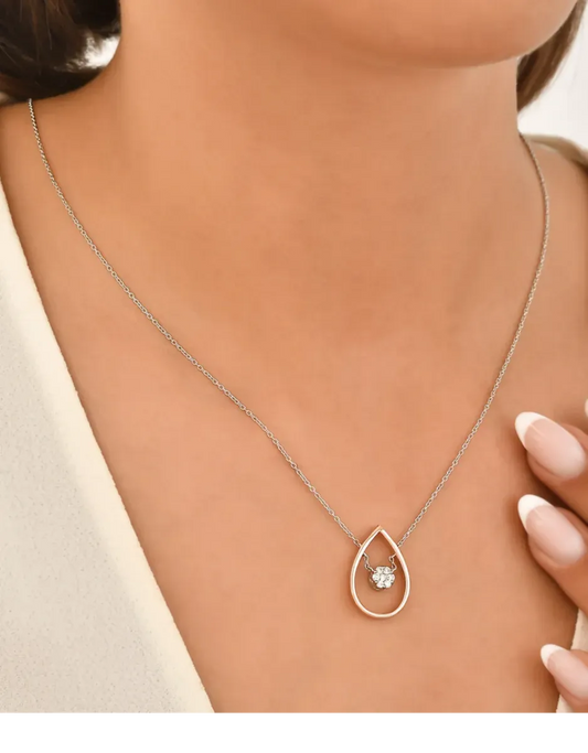 14K White and Rose Gold Pear Necklace with Diamond Setting