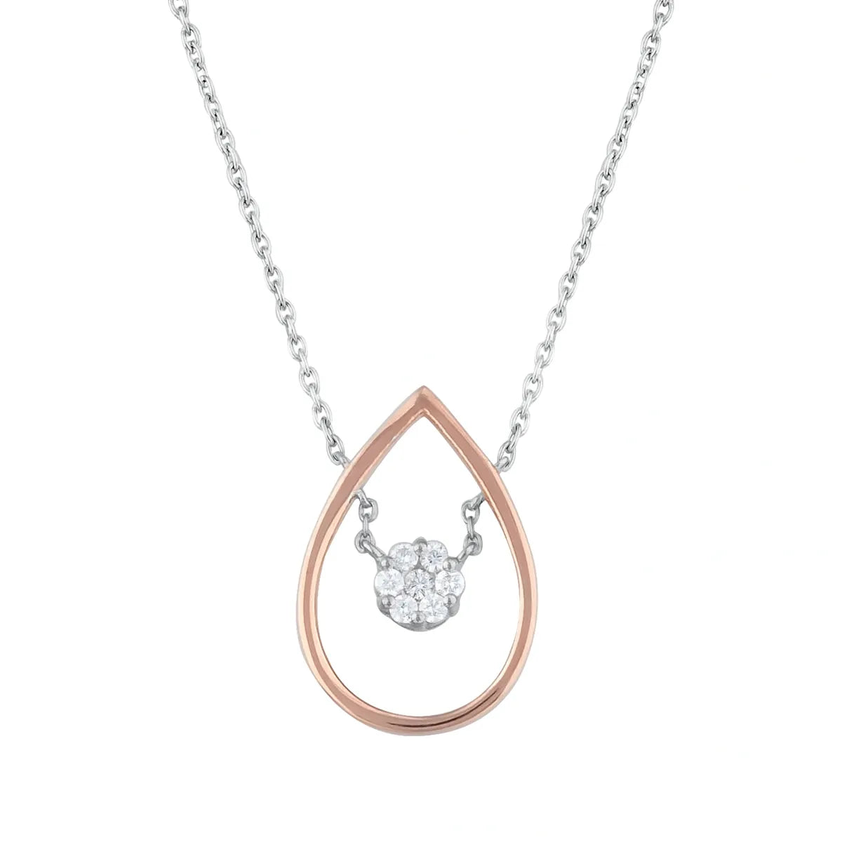 14K White and Rose Gold Pear Necklace with Diamond Setting