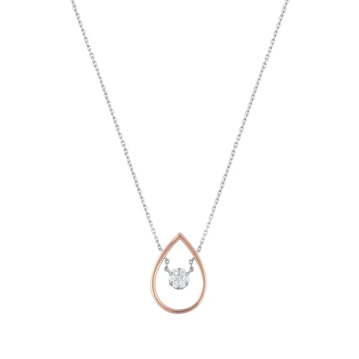 14K White and Rose Gold Pear Necklace with Diamond Setting