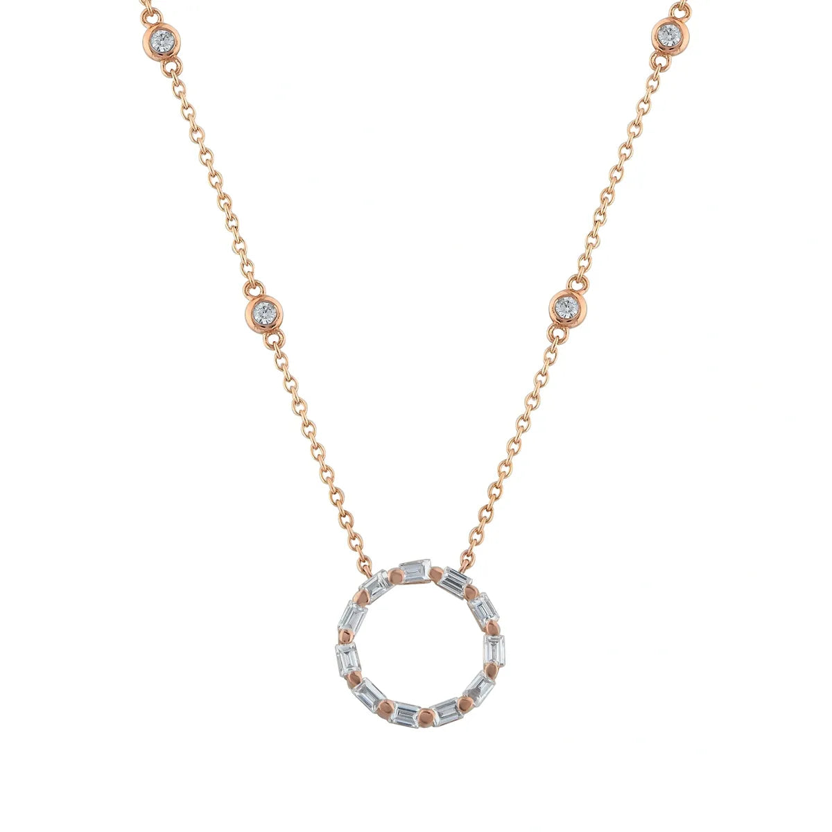 14K Rose Gold Round Necklace with Diamond Setting