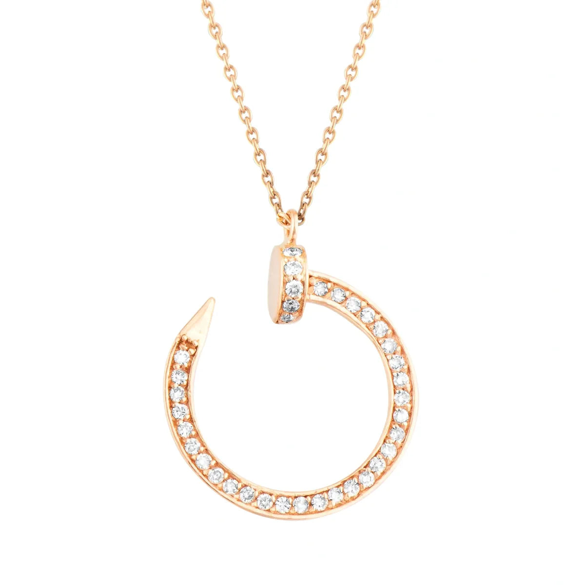 14K Rose Gold Crescent Shape Necklace with Diamonds