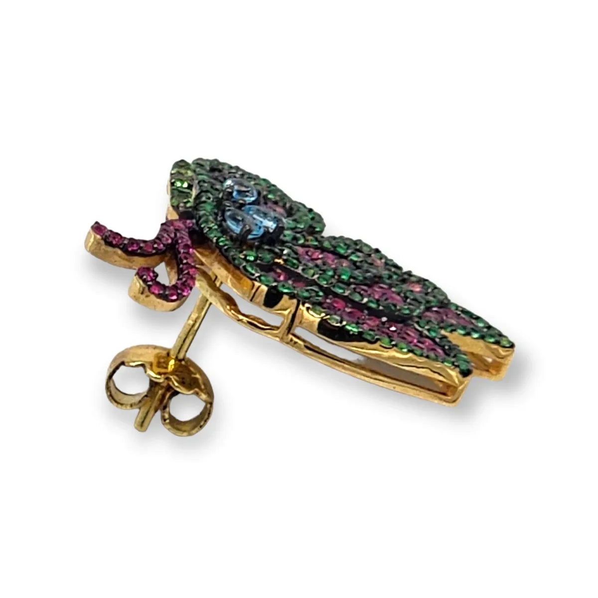`14K Yellow Gold Earrings with Emerald, Pink Sapphire, Tsavorite, Amethyst & Blue Topaz