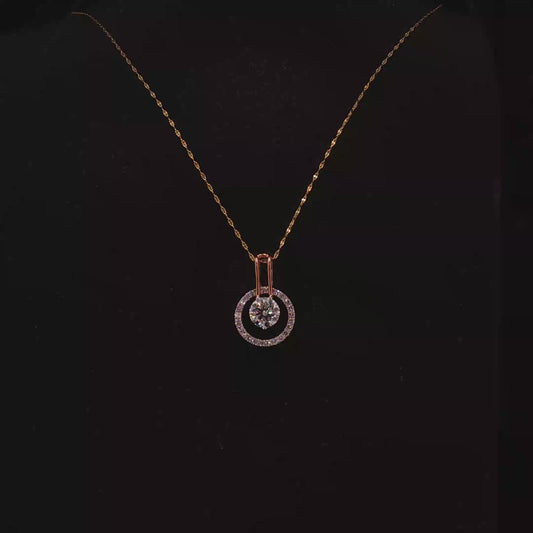 Floating Lab Diamond Open Circle Pendant in Rose Gold with Yellow Chain