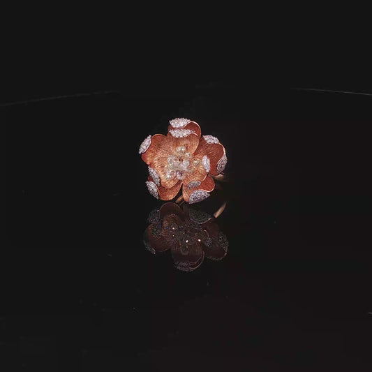 Rose Gold Briolette Cut Diamond Floral Cocktail Ring