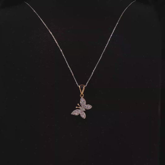 White and Yellow Gold Lab Diamond Butterfly Pendant Necklace