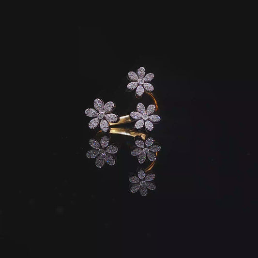 Two Toned Diamond Triple Flower Cocktail Ring