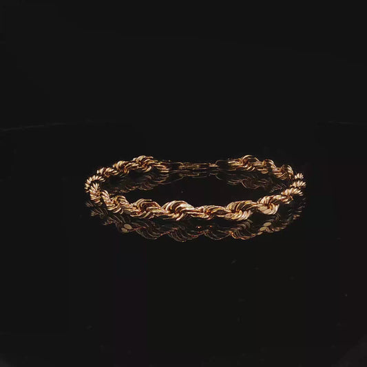 Hallow Yellow Gold Rope Chain Bracelet