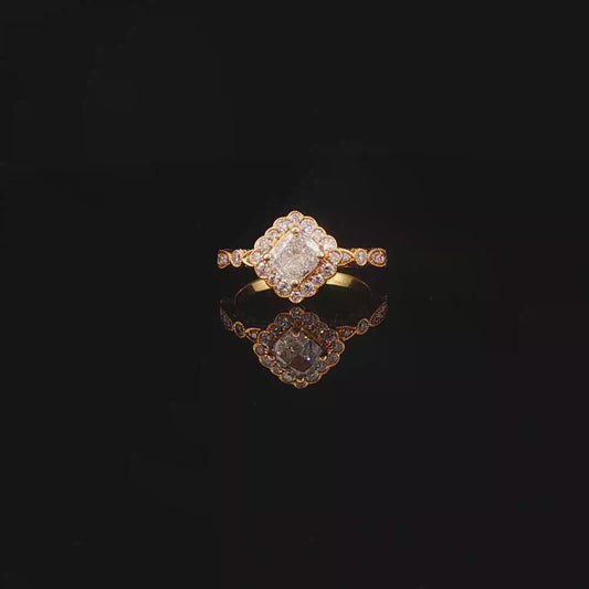 Yellow Gold Scalloped Diamond Halo Engagement Ring