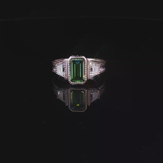 Vintage-Inspired Lab Emerald & Diamond Multistone Ring in White Gold