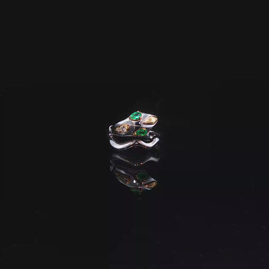 White Gold Emerald Sculptural Cocktail Ring