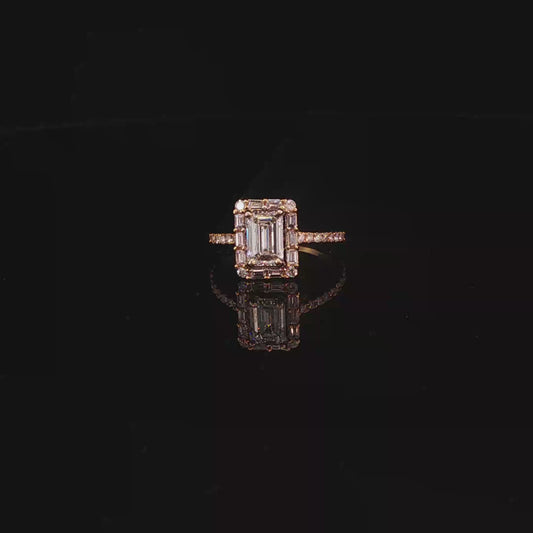 Yellow Gold Emerald-Cut Lab Diamond Halo Engagement Ring